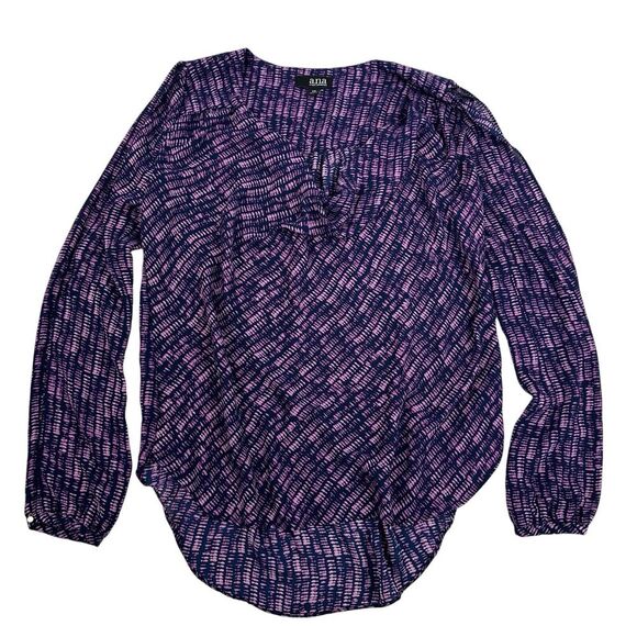 A.N.A A New Approach Purple Tie Dye Cold Shoulder Sllit Sleeves Chiffon Sz XS - Picture 1 of 13